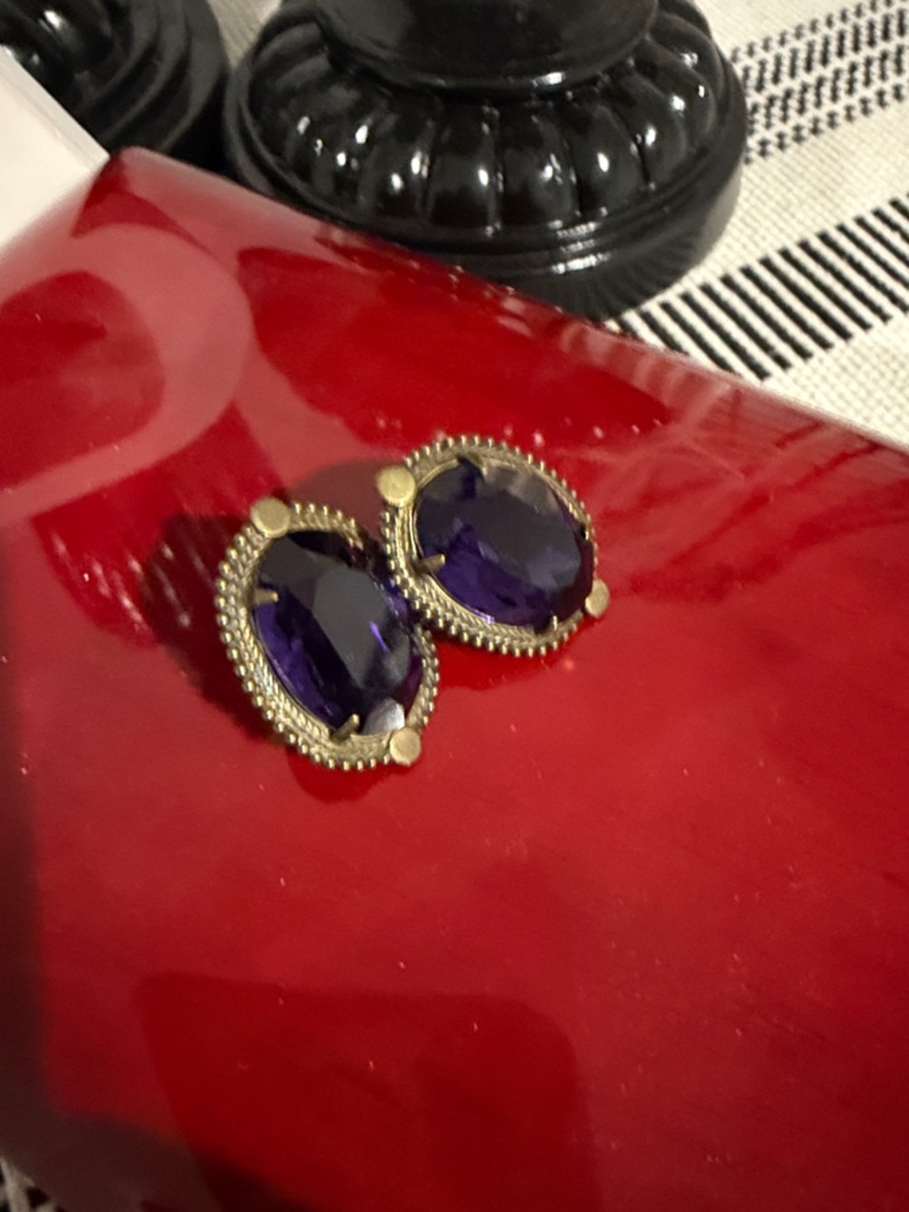 Sorrelli Gold-Tone Earrings with Deep Purple Oval Stones